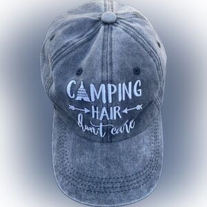 Gray 'Camping Hair Don't Care' Cap